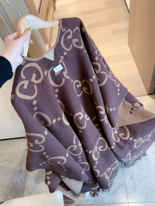 Gucci GG Monogram Wool Cape Scarf Brown view 6