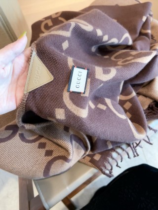 Gucci GG Monogram Wool Cape Scarf Brown view 8