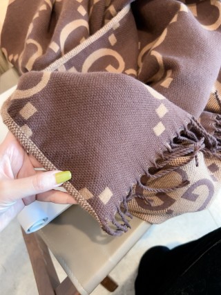 Gucci GG Monogram Wool Cape Scarf Brown view 9