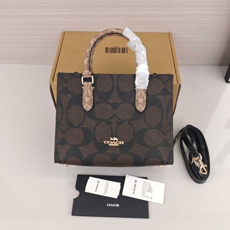 Coach Signature Monogram Tote Bag Brown Black