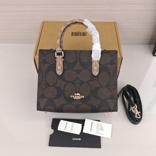 Coach Signature Monogram Tote Bag Brown Black