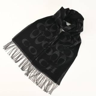 Coach Black Wool Cashmere Blend Scarf with Monogram Pattern