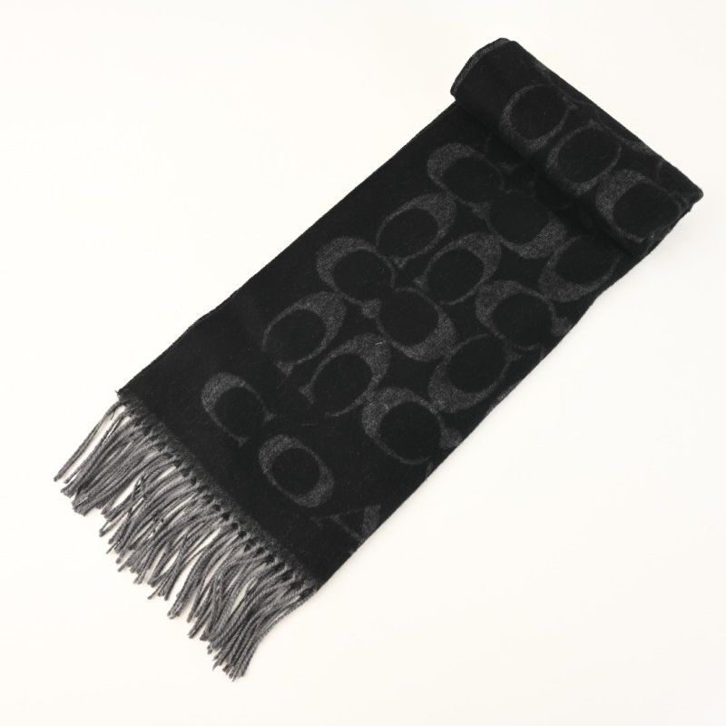 Coach Black Wool Cashmere Blend Scarf with Monogram Pattern view