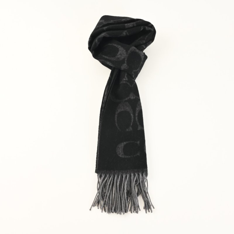 Coach Black Wool Cashmere Blend Scarf with Monogram Pattern view