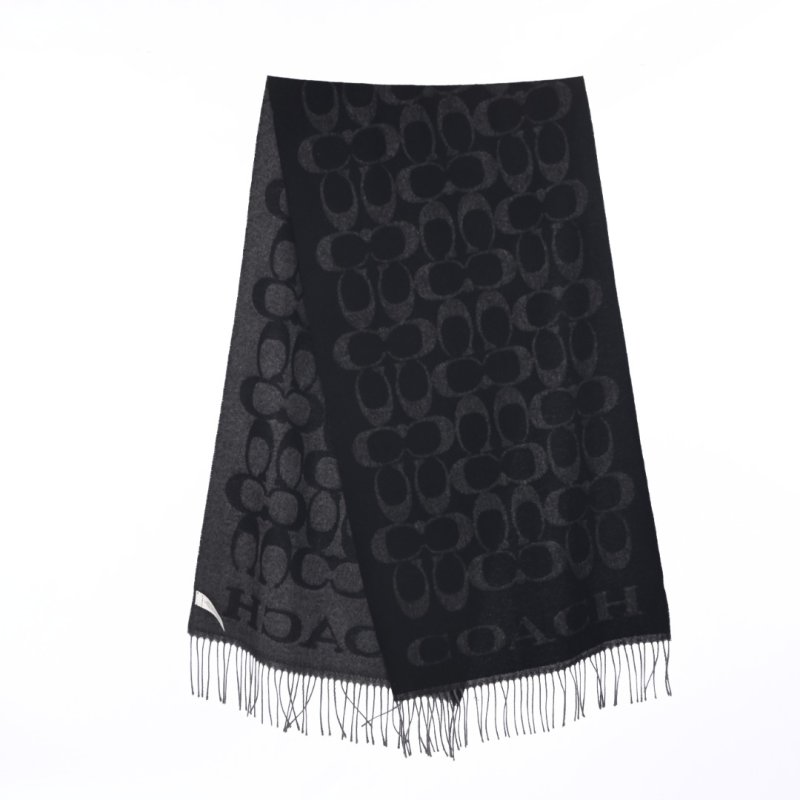 Coach Black Wool Cashmere Blend Scarf with Monogram Pattern view