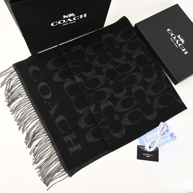 Coach Black Wool Cashmere Blend Scarf with Monogram Pattern view