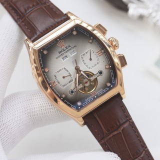 Rolex Perpetual Gold Tonneau Watch - Brown Leather