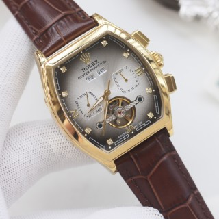 Rolex Perpetual Gold Tonneau Watch - Brown Leather view 4