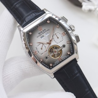 Rolex Perpetual Gold Tonneau Watch - Brown Leather view 6