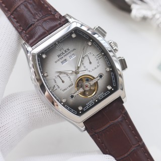 Rolex Perpetual Gold Tonneau Watch - Brown Leather view 7