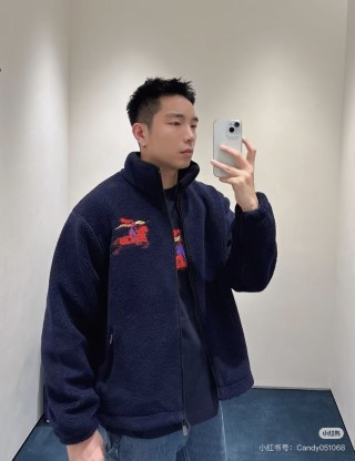 Navy Fleece Zip Jacket with Red Graphic Print