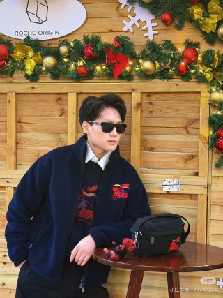 Navy Fleece Zip Jacket with Red Graphic Print view 5