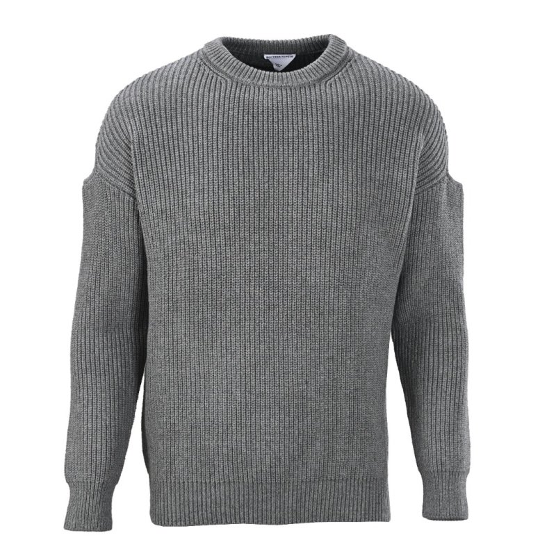 Grey Ribbed Knit Sweater with Sleeve Straps view