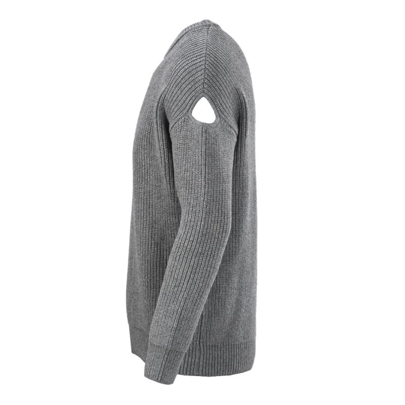 Grey Ribbed Knit Sweater with Sleeve Straps view