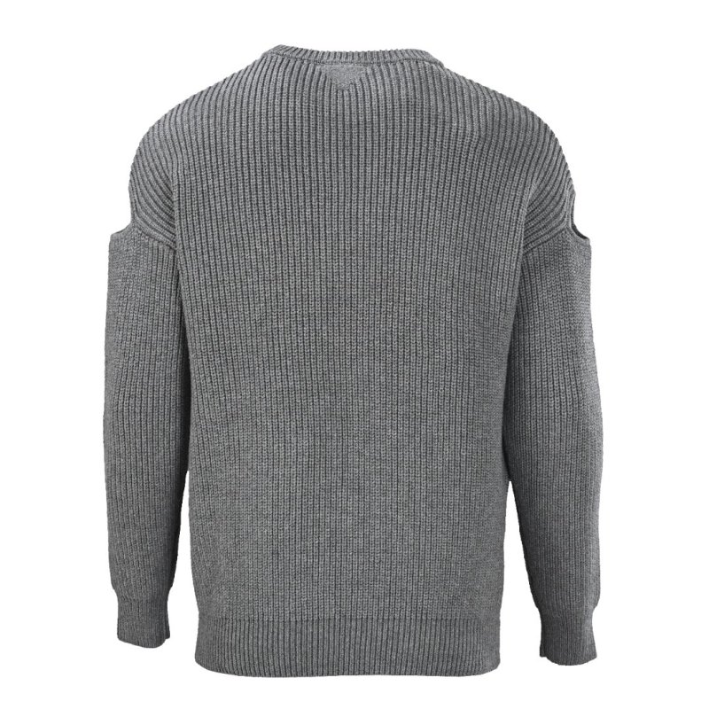 Grey Ribbed Knit Sweater with Sleeve Straps view