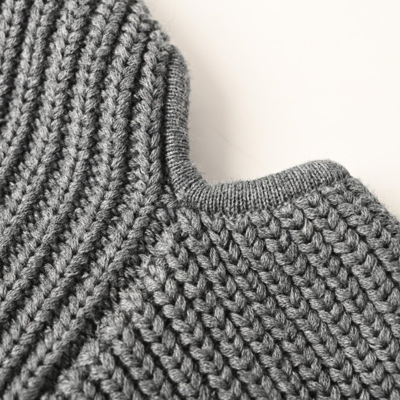 Grey Ribbed Knit Sweater with Sleeve Straps view