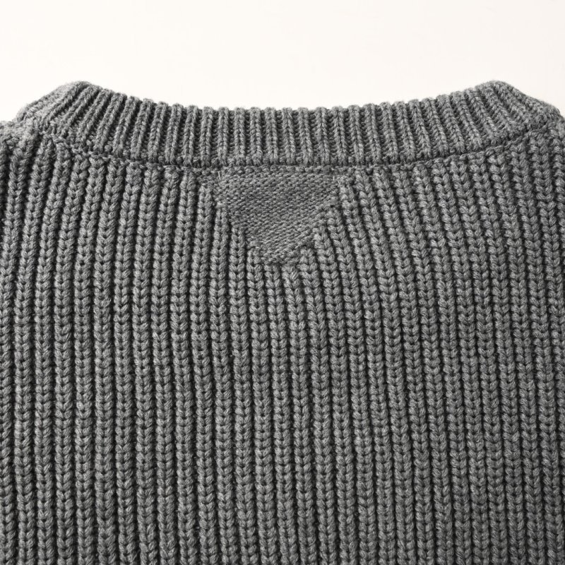 Grey Ribbed Knit Sweater with Sleeve Straps view