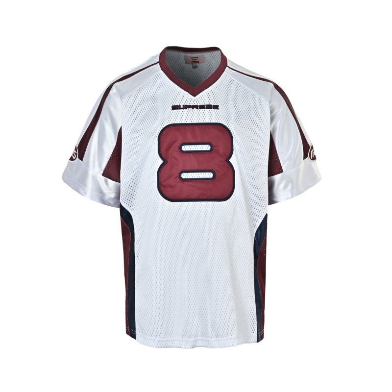 Oversized Mesh Sports T-Shirt White Red Number 8 view