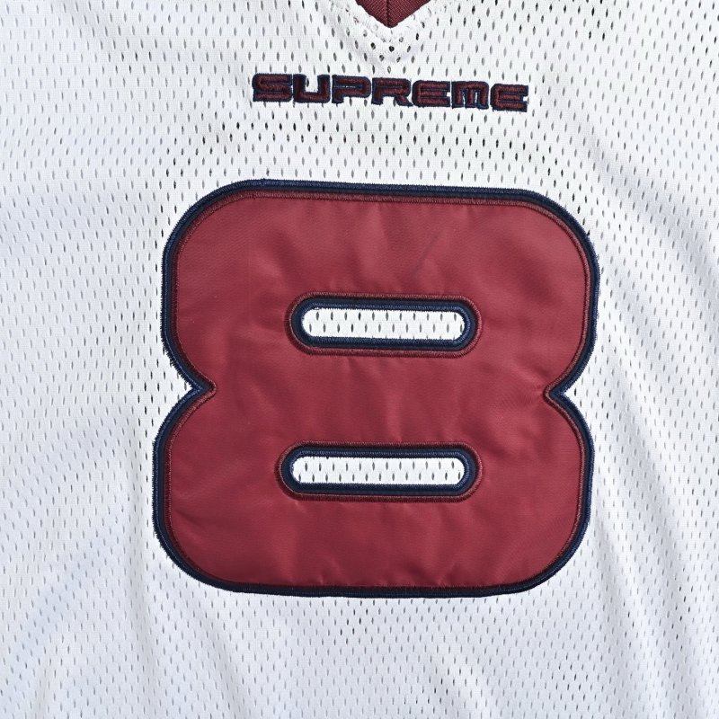 Oversized Mesh Sports T-Shirt White Red Number 8 view