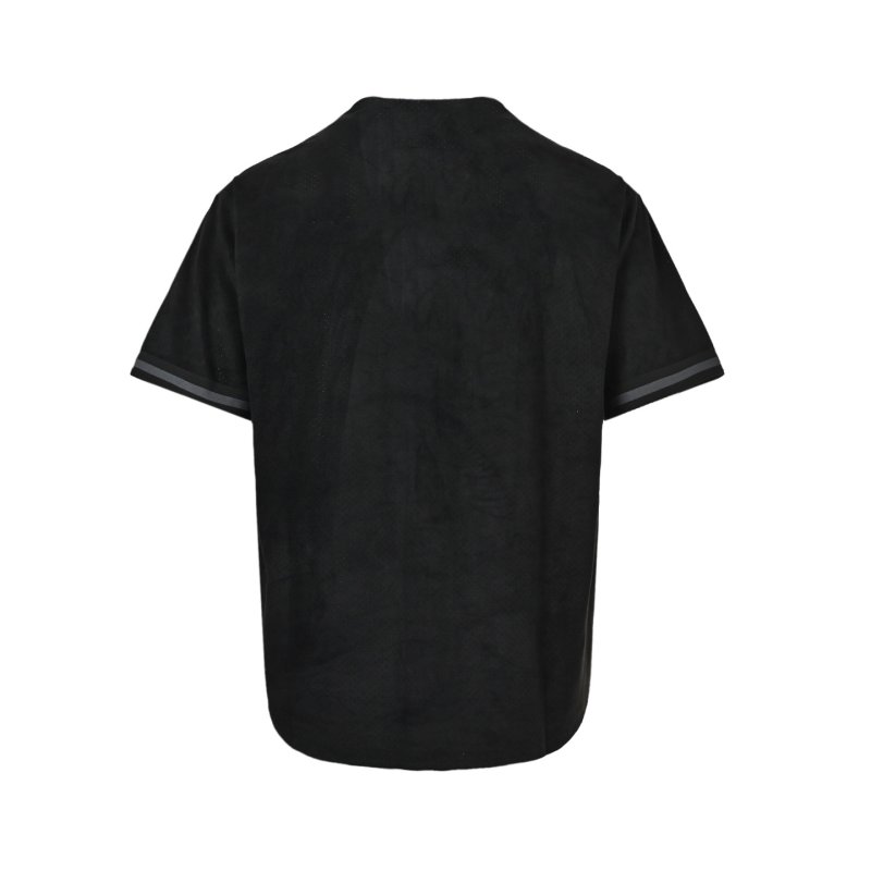 Black Button-Up Short Sleeve Tee with Embroidered Chest Logo view
