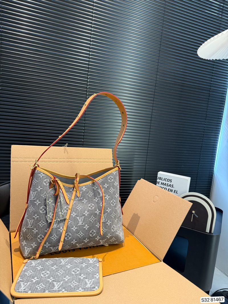 Louis Vuitton Monogram Carryall Denim Shoulder Bag - Gray