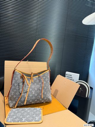 Louis Vuitton Monogram Carryall Denim Shoulder Bag - Gray