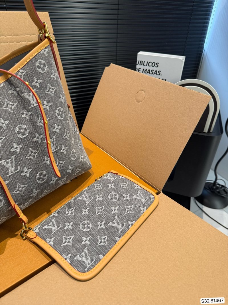 Louis Vuitton Monogram Carryall Denim Shoulder Bag - Gray view