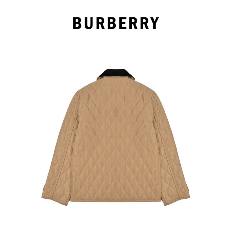 Burberry Quilted Camel Jacket with Plaid Cuff Detail view