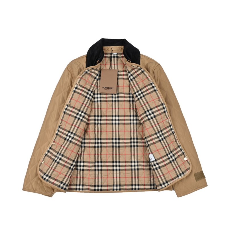 Burberry Quilted Camel Jacket with Plaid Cuff Detail view