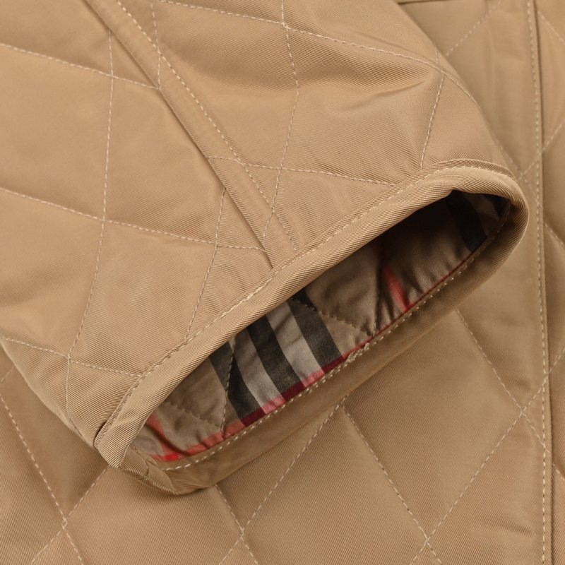 Burberry Quilted Camel Jacket with Plaid Cuff Detail view