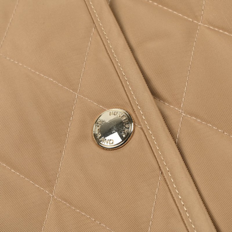 Burberry Quilted Camel Jacket with Plaid Cuff Detail view