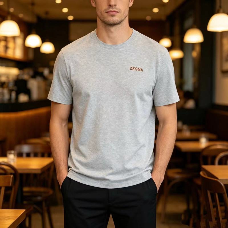 Zegna Logo T-Shirt Light Grey