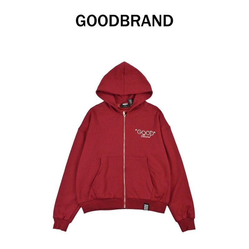 Red Zip-Up Hoodie Jacket with Embroidered Logo