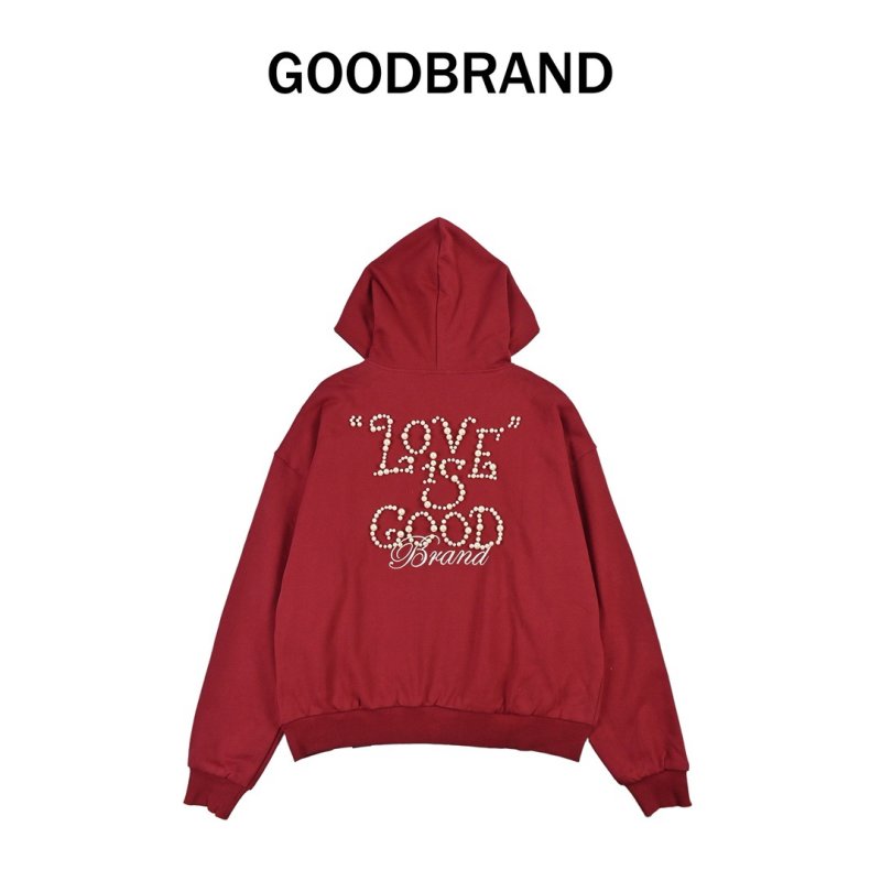 Red Zip-Up Hoodie Jacket with Embroidered Logo view