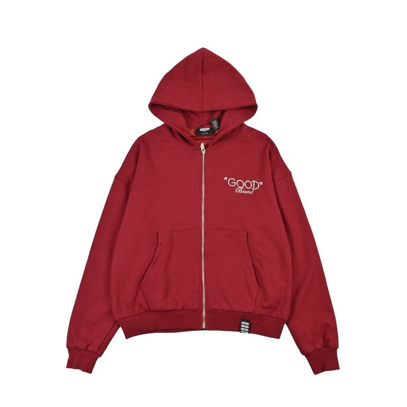 Red Zip-Up Hoodie Jacket with Embroidered Logo view