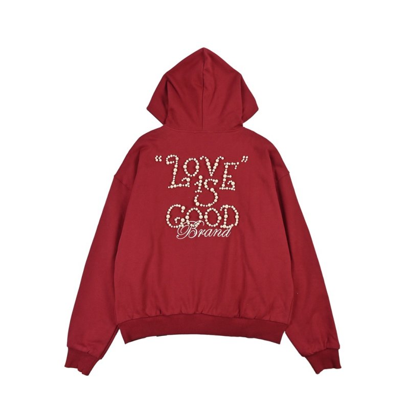 Red Zip-Up Hoodie Jacket with Embroidered Logo view