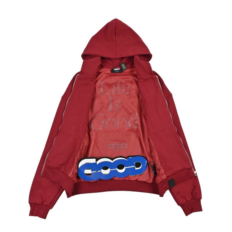 Red Zip-Up Hoodie Jacket with Embroidered Logo view