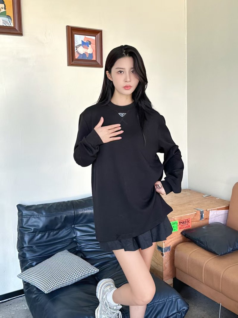 Prada Black Long Sleeve Triangle Logo T-Shirt