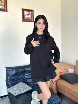Prada Black Long Sleeve Triangle Logo T-Shirt