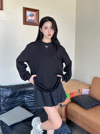 Prada Black Long Sleeve Triangle Logo T-Shirt view 2