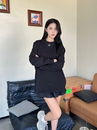 Prada Black Long Sleeve Triangle Logo T-Shirt view 4