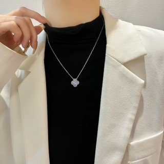 Silver Clover Pendant Necklace view 4