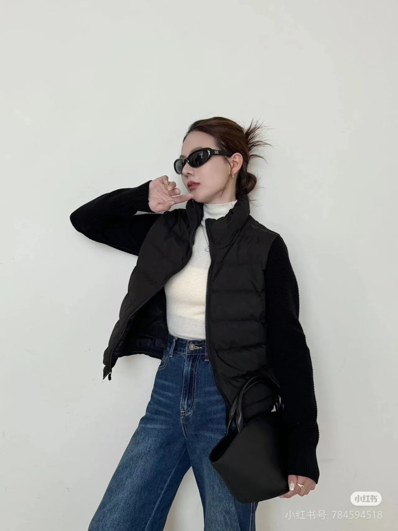 Moncler Black Quilted Down Puffer Jacket with Knit Sleeves view