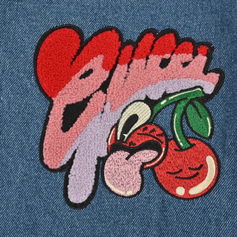 Blue Denim Varsity Jacket with Cream Sleeves view