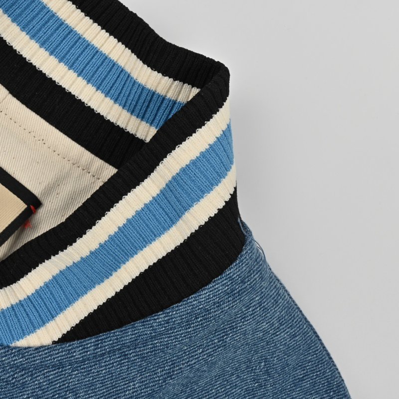 Blue Denim Varsity Jacket with Cream Sleeves view