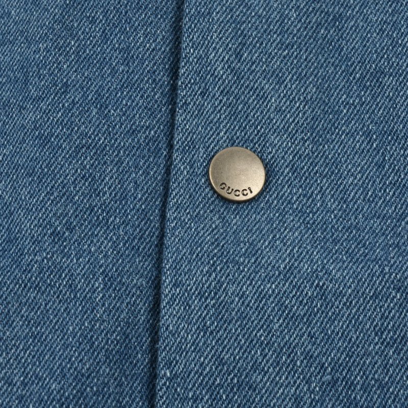 Blue Denim Varsity Jacket with Cream Sleeves view