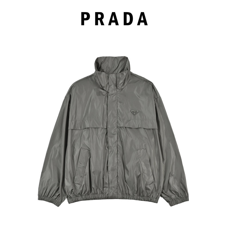 Prada Grey Technical Nylon Windbreaker Jacket view