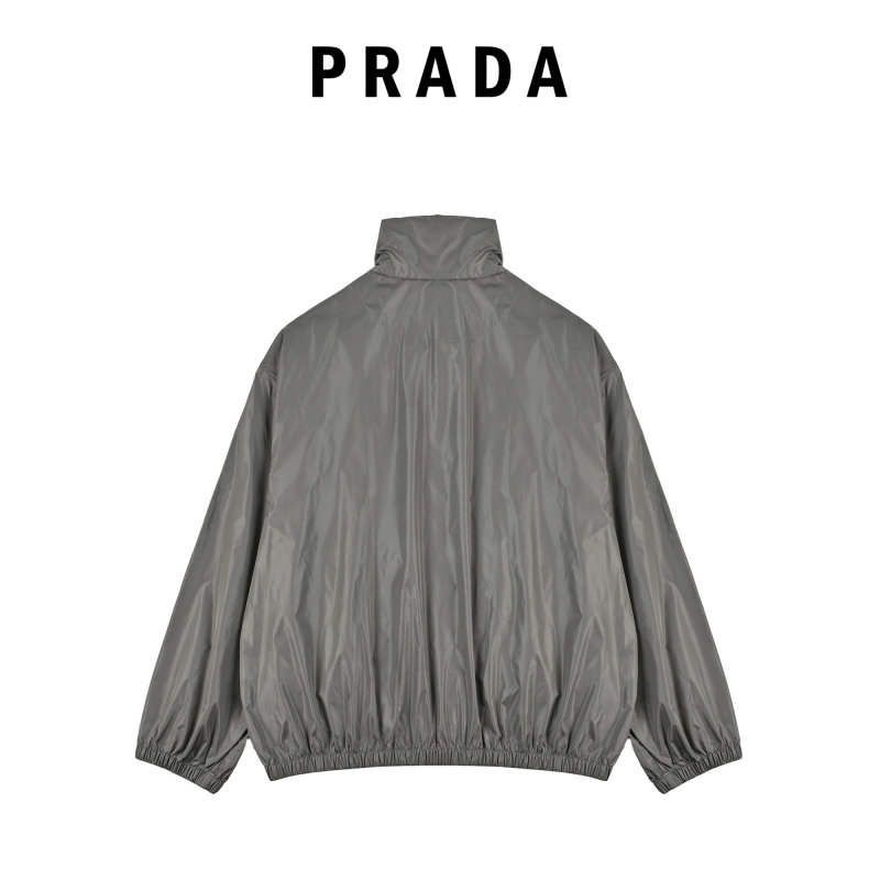 Prada Grey Technical Nylon Windbreaker Jacket view