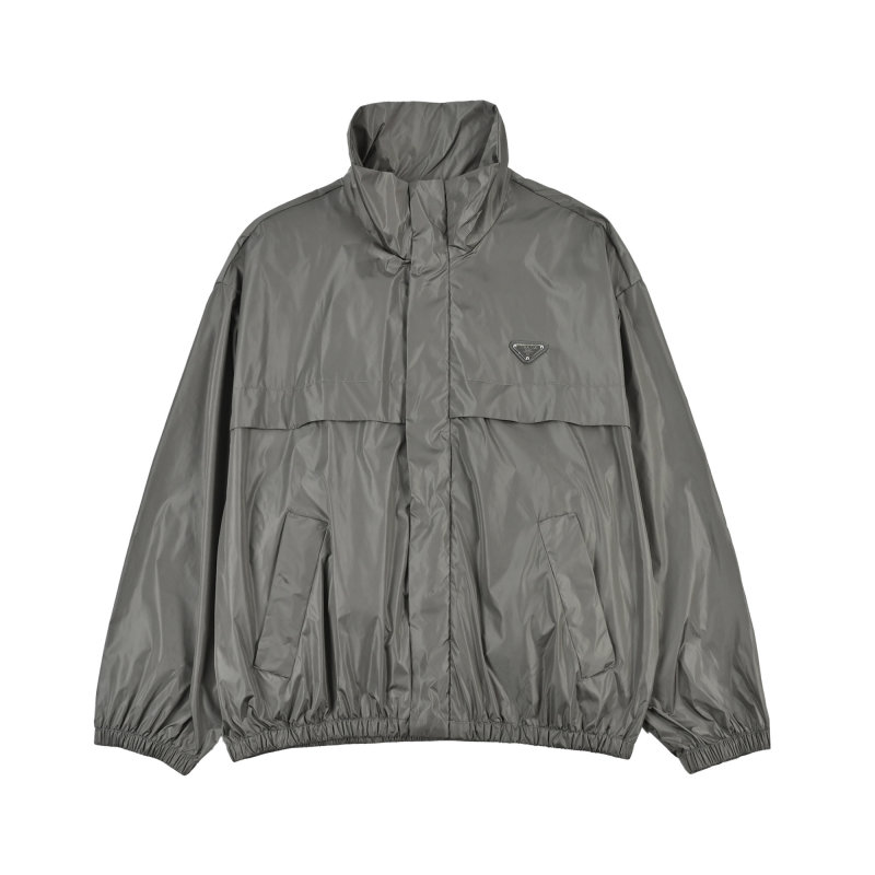 Prada Grey Technical Nylon Windbreaker Jacket view