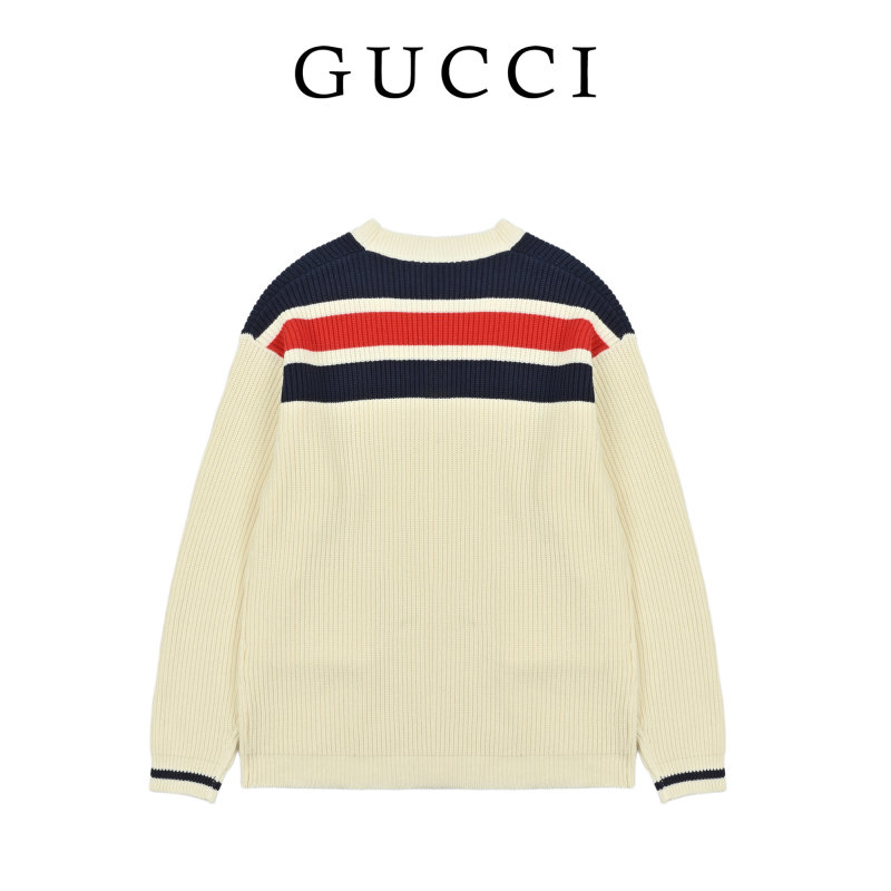Gucci Cream Wool Cardigan with Red & Navy Stripes view